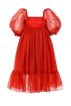 selkie | winter red silk gauze french puff dress