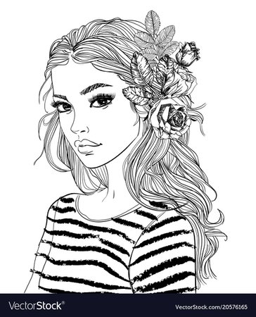 Portrait a young woman with flowers Royalty Free Vector