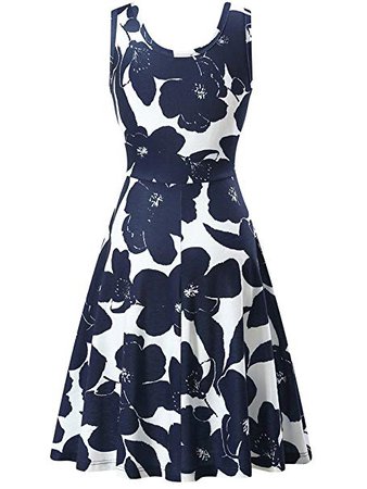 FENSACE Women's Sleeveless A line Waistline Midi Dress Casual Flared Tank Dress at Amazon Women’s Clothing store:
