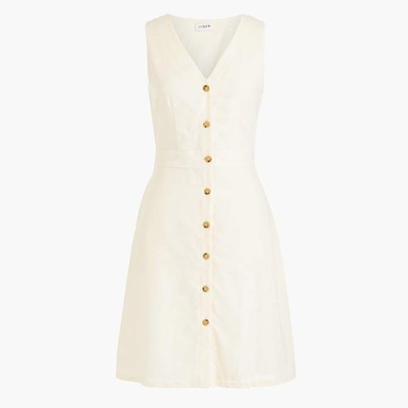 V-neck button-front dress in linen-cotton