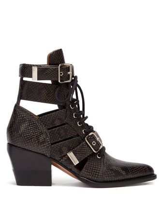 Rylee cut-out python-effect leather ankle boots | Chloé | MATCHESFASHION.COM
