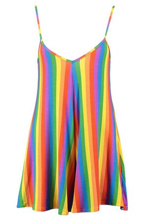Rainbow Stripe Swing Playsuit | Boohoo