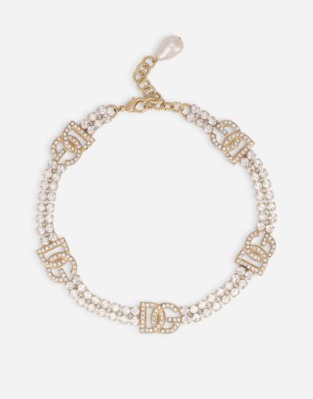 Choker with rhinestones and DG logo in Gold for Women | Dolce&Gabbana®