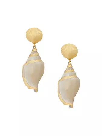 Shop kate spade new york Reef Treasure Goldtone, Cubic Zirconia & Conch Drop Earrings | Saks Fifth Avenue