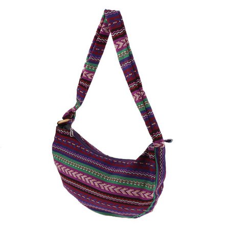 Bohemian Canvas Shoulder Bags Crossbody Zipper Handbag Travel Shopping Bag - Purple, as described - Walmart.com
