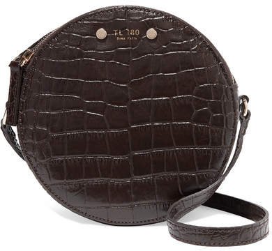 TL-180 - Tambour Croc-effect Leather Shoulder Bag - Dark brown