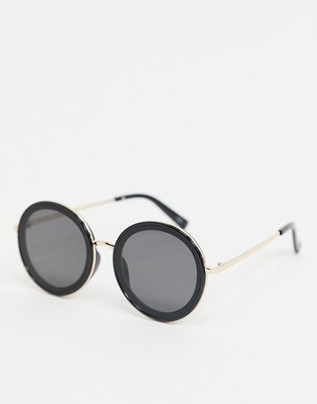 Jeepers Peepers round retro sunglasses in black with gold frame | ASOS