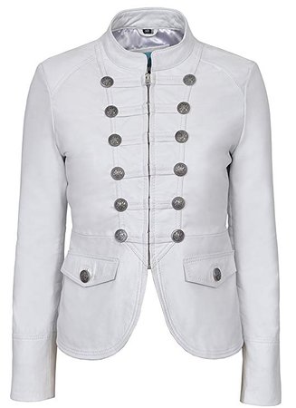 Victory Ladies White Military Parade Style Soft Real Nappa Leather Jacket 8976 at Amazon Women's Coats Shop