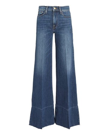 FRAME Women's Blue Palazzo Side Slit Hem Jeans