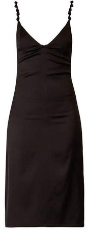 Knotted Strap Satin Pencil Dress - Womens - Black
