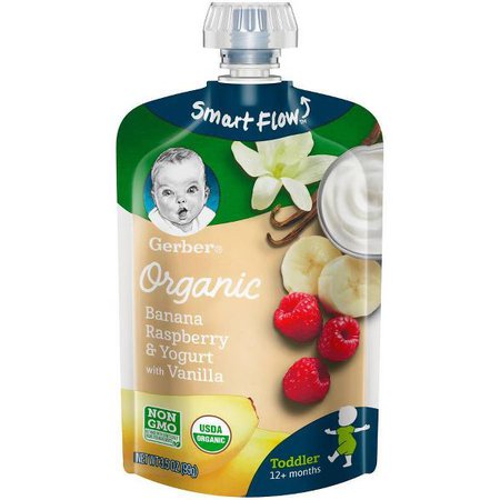 Gerber Organic Toddler Banana Raspberry & Yogurt With Vanilla Baby Food Pouch - 3.5oz : Target