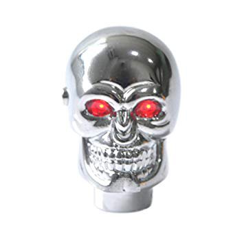 Silver Chrome Skull Head LED Gear Shift Knob Red Eyes Manual