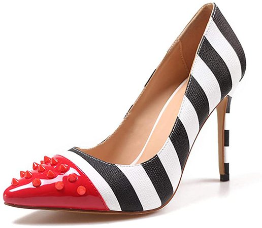 Amazon.com | wetkiss Women's Pumps Stiletto Heels Chunky Block Heels Slip on Red Black High Heels Shoes | Pumps