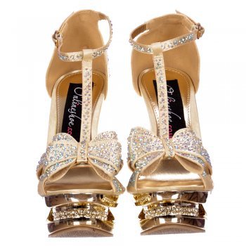 Shoekandi Diamante Crystal Jewelled Bow High Heel - Party Shoe - Gold - Shoekandi from ShoeKandi UK