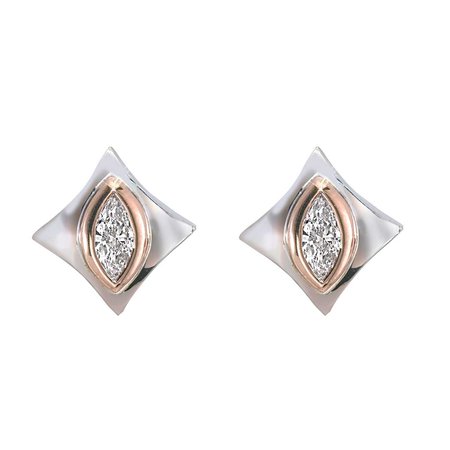 Classic Marquise Diamond Stud Earrings in 14k Rose & White Gold by GiGi Ferranti