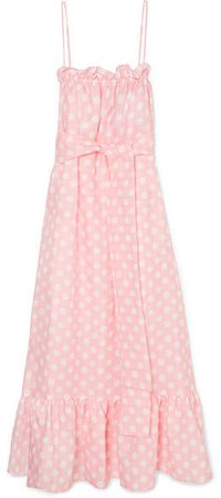 Liz Polka-dot Linen Maxi Dress - Baby pink