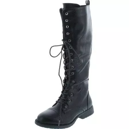 Nature Breeze Madge 02kh Womens Knee High Lace Up Combat Boots, Black PU, 6, Women's, Size: 6 B(Medium) US | Google Shopping