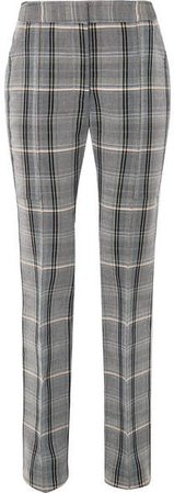 Checked Wool And Cotton-blend Twill Slim-leg Pants - Gray