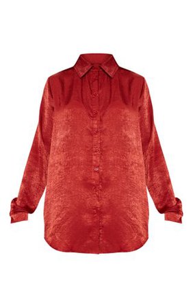 Rust Oversized Satin Shirt | Tops | PrettyLittleThing