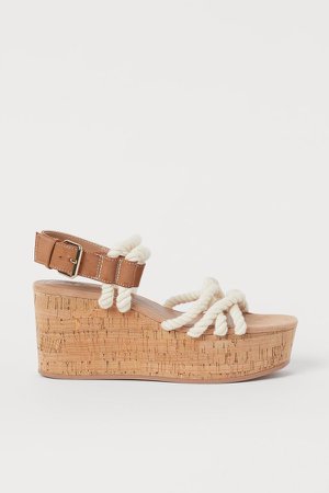 Wedge-heeled Sandals - Beige