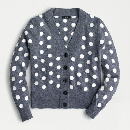 J.Crew: Polka-dot Cardigan Sweater In Merino Wool grey