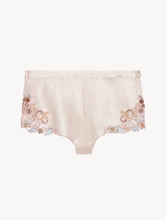 La Perla Sleep shorts in blush pink silk with embroidered tulle