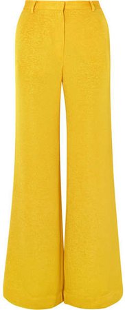 Luca Metallic Woven Wide-leg Pants - Chartreuse
