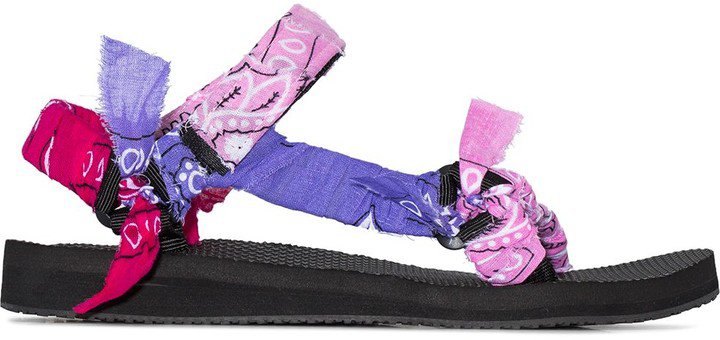 Pink And Purple Bandana Knotted Flat Sandals