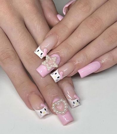 pink hello kitty nails