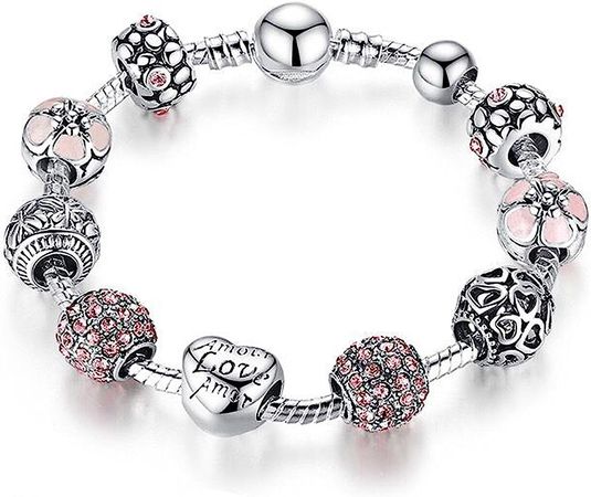 Amazon.com: YOUFENG Love Beads Charms Bracelet for Girls Women Snake Chain Unicorn Charm Flower Charms Bracelets Birthday Gifts for Her Pink Zircon: Clothing, Shoes & Jewelry