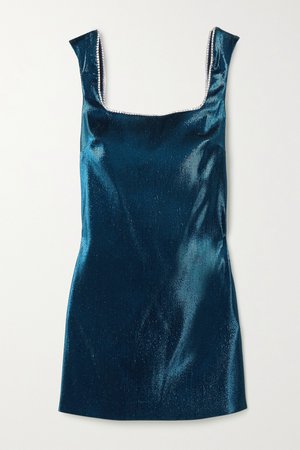 AREA, Open-back crystal-embellished lamé mini dress
