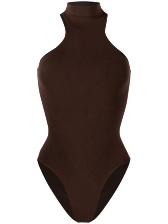 ADAMO high neck snap-fastened top brown BO05015471 - Farfetch