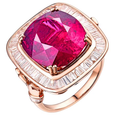 Cabochon Rubellite with Pink Sapphire and Diamond Ring in 18 Karat Rose Gold For Sale at 1stDibs