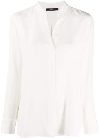Silk Long-Sleeve Fitted Blouse