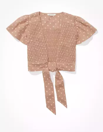 AE Smocked Tie-Front Blouse