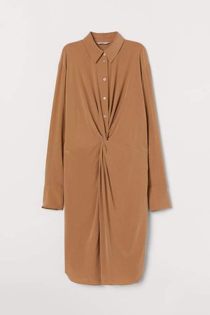 Silk Shirt Dress - Brown