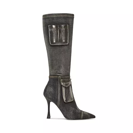 BECKHAM Black Denim Pointed Toe Stiletto Boot | Women's Boots – Steve Madden