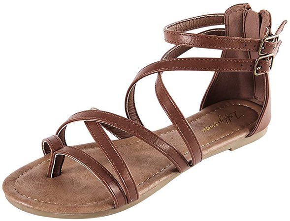 Amazon.com | LUFFYMOMO Women's Gladiator Strap Sandals Flat Fisherman Thong Cross Strappy Sandals（10 M US Dk Brown） | Flats