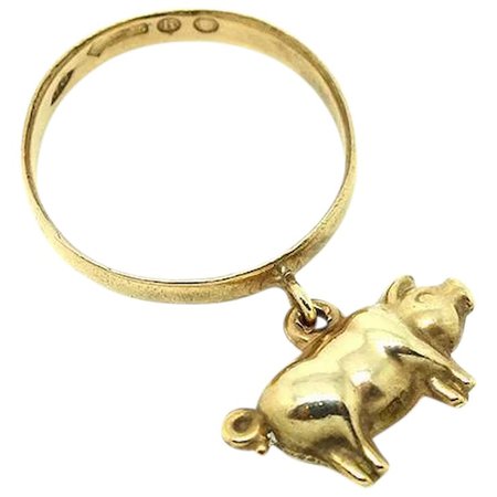 Vintage 1920s 9ct Rose Gold Lucky Pig Ring : Mayveda Vintage Jewellery | Ruby Lane