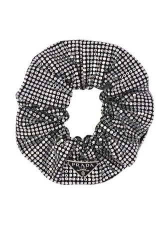 Shop black & metallic Prada triangle-logo crystal-embellished scrunchie with Express Delivery - Farfetch