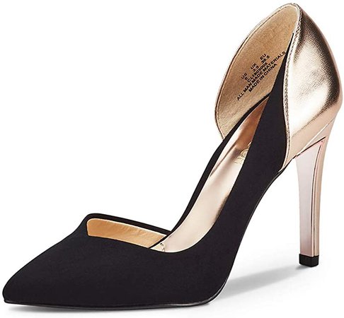 JENN ARDOR Women's Pointed Toe Stiletto high Heel Pumps Ladies Patchwork D'Orsay Slip On Dress Party Shoes Black