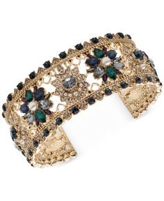 Marchesa Gold-Tone Crystal, Stone & Imitation Pearl Openwork Cuff Bracelet - Blue