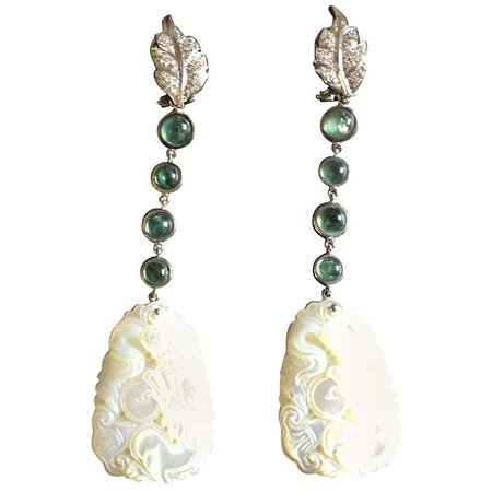 Tourmaline Diamonds 18 Karat White Gold White Dragon Earrings For Sale at 1stDibs
