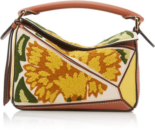 Puzzle Mini Embroidered Leather Shoulder Bag
