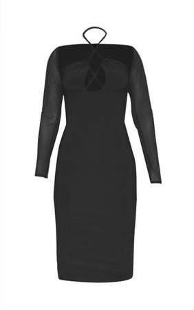 Black Tie Bust Mesh Sleeve Midaxi Dress - Dresses - Womens Clothing | PrettyLittleThing USA