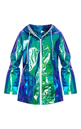 Cobie Green Holographic Rain Mac | Coats | PrettyLittleThing USA