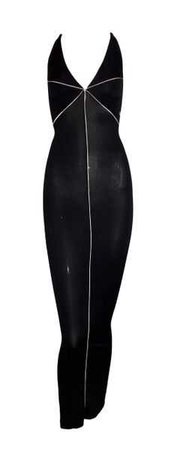 1990's Fendi by Karl Lagerfeld Sheer Nylon Plunging Black Dress | My Haute Wardrobe