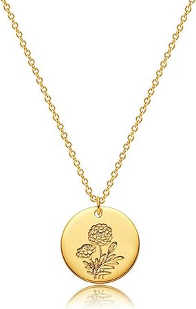 Amazon.com: DREMMY STUDIOS Birth Month Flower Pendant Necklace 18K Gold Plated Dainty Simple September Birth Flower Marigold Disk Pendant Glossy Engraved Coin Necklace Meaningful The Month Birthday Gift for Women : Clothing, Shoes & Jewelry
