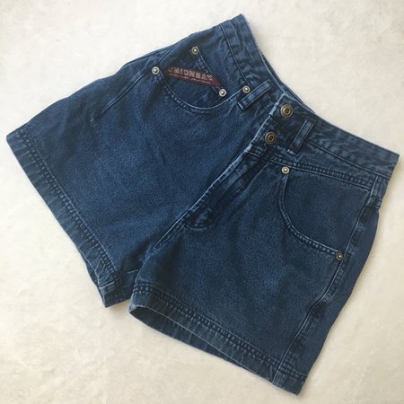 90s Vintage High Waisted Denim Shorts Made by blue high with - Depop