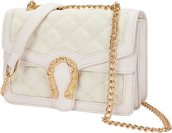 Quilted Crossbody Shoulder Bag for Women - Small Square Denim Handbag with Chain Leather Strap Fashion Casual Messenger Purse: Handbags: Amazon.com